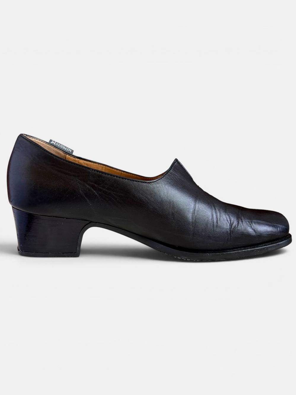 Mephisto Klarina Air Loafer Heeled Leather Slip On Shoes Sz 8 Black Comfort READ
